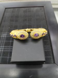 Bracelet en argent plaqué or de luxe avec pierres de couleur émeraude verte, pierres lourdes, style arabe, bijoux pour femmes, vente en gros - Product Image 2