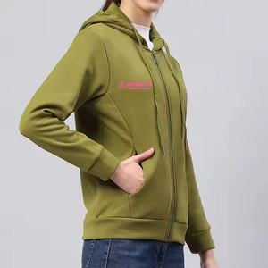 Sweats à capuche zippés pour femmes 100% coton polaire Logo personnalisé impression fermeture éclair sweats à capuche vierges 300 GSM Streetwear Service OEM - Product Image 4