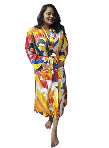 Peignoir en coton imprimé à la main coloré pour femmes Vêtement de nuit Peignoir pour femmes Taille - 48 pouces - Product Image 2