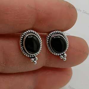 925 Sterling Silver Black Onyx <b>Earrings</b> July Birthstone Jewelry Natural Black Onyx Oval Stud <b>Posts</b> Gold Material Handmade Unique - Product Image 4
