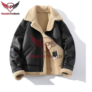 Veste en cuir véritable noir pour homme, doublure en fourrure beige, manteau aviateur en peau de mouton B3, veste bomber personnalisée, vêtement d'extérieur chaud et épais pour l'hiver - Product Image 6