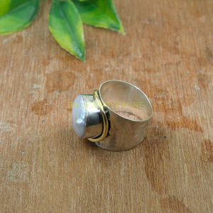 <b>Mother</b> <b>of</b> <b>Pearl</b> Ring 925 Sterling Silver Brass Statement Ring | Handmade Design with Large Stone <b>Pearl</b> <b>Jewelry</b> | Christmas Gift - Product Image 4