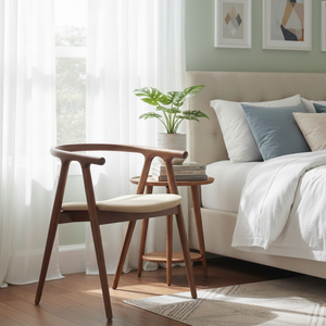 Arco Mango Wood Chair with Minimalist Design Soft Upholstery Cushioning and Elegant Natural Finish - Product Image 2