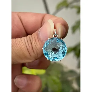925 Silver Blue Topaz Pendant Diamond Pearl Rhodium Plated Trendy Box <b>Chain</b> Classic Religious <b>Cross</b> Design for Engagement Gift - Product Image 1