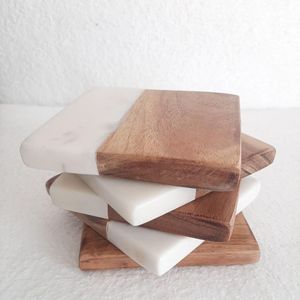 Ensemble de sous-verres en marbre et bois artisanaux de qualité supérieure, sous-verres durables en pierre naturelle et bois, design personnalisable, diamètre 400 mm pour - Product Image 5