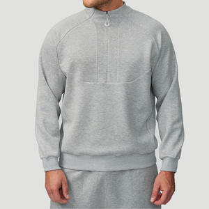 Vente en gros de basiques personnalisés de haute qualité 350 Gsm coton mélangé sweat-shirt doublé polaire blancs quart fermeture éclair sweat à capuche unisexe - Product Image 1