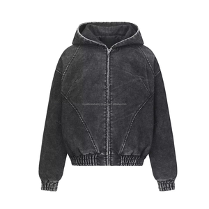 Sudadera con capucha de invierno con lavado ácido Vintage para hombre 100% algodón polar con cremallera servicio OEM impreso personalizado - Product Image 1