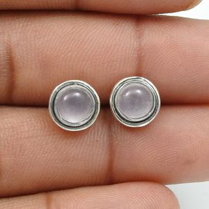 Magnifique Look 925 Sterling Silver Natural Rose Quartz Gemstone Round Shape Stud Boucles d'oreilles pour elle Bohème Bijoux faits à la main Inde - Product Image 4