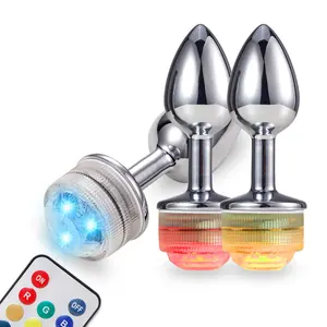 LED popo fiş renkli Light Up Glow Metal Anal Plug uzaktan kumanda ile su geçirmez çiftler için seks oyunları
