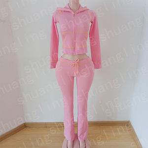 Chándales de mujer, conjunto de 2 piezas, trajes informales, sudaderas con cremallera de punto Waffle con pantalones acampanados, chándales de entrenamiento de gimnasio para mujer - Product Image 5