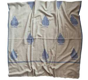 Benedetto <b>Cream</b> Color 100% Wool Winter Long Shawl <b>Scarf</b> Machine Aari Embroidery Elegant Traditional Kashmiri Designs - Product Image 1