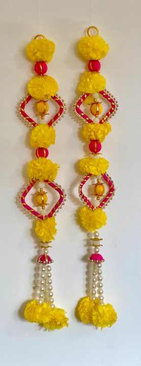 Handcrafted Marigold Flower Wall Hanging Square Choodi With Pearl Ganesh Chaturthi Diwali Decor Haldi Decor Floral Ball Strings