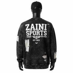 Sweat-shirts basiques en tissu molletonné de coton de qualité supérieure 330 GSM, noir délavé, patchwork, logo personnalisé, broderie, impression - Product Image 4