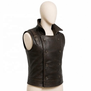 Chaleco de Cuero Genuino para Hombre, Cierre de Botones, Sin Cuello, Ropa de Abrigo de Invierno, Diseño a Cuadros, Secado Rápido, Poliéster/Algodón - Product Image 3