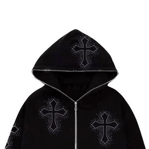 Proveedor directo de fábrica, transpirable, de secado rápido, sudaderas con cremallera de diamantes de imitación para hombres, sudaderas con cremallera hechas a medida, sudaderas con diamantes de imitación para hombres - Product Image 2