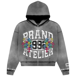 Streetwear 380 GSM Acid Wash Zipper Hoodie Hommes Logo Personnalisé Imprimé Surdimensionné Hommes Streetwear Hoodie Fabricant - Product Image 1