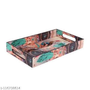ถาดเสิร์ฟอาหารทรงสี่เหลี่ยมผืนผ้าทำจากไม้จากอินเดียดีไซน์ศิลปะสร้างสรรค์สมัยใหม่ - Product Image 2
