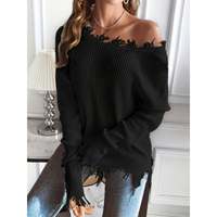 Pull décontracté pour femme à col en V avec bordure à franges et détails brodés boutonnés
