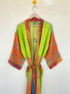Nuevo Kimono indio hecho a mano Vintage de seda reciclada, ropa de playa de secado rápido para verano otoño 100%, cinturón fabuloso de tamaño libre de seda - Product Image 3