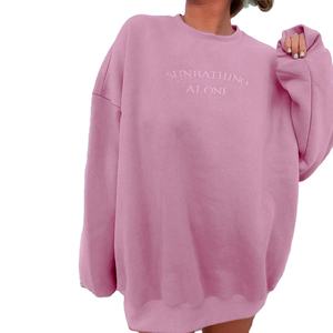 Embroidery Logo Oversized <b>Crewneck</b> Sweatshirts High Quality Custom Luxury Streetwear Women Pullover Hoodies - Product Image 1