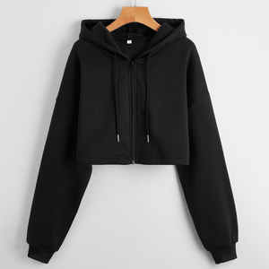 Women Clothing Custom Logo Printing Long Sleeve Zipper Hoodie Sweatshirts Women Crop Top Hoodie - Product Image 2