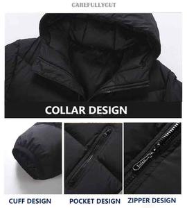 Chaqueta acolchada de talla grande para hombre, abrigo de invierno con bloques de color y cuello vuelto, cierre de cremallera, estampado de lona cálido para exteriores - Product Image 4