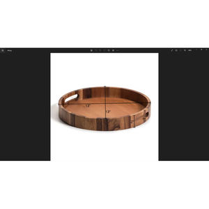 Personnalisé en gros multifonction en bois naturel grand plateau de service rond avec trou poignée noyer finition plateau de rangement - Product Image 3
