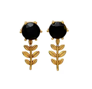 Exclusive Black Onxy Gold Plated 925 Sterling Silver Round Shape Gemstone Earrings