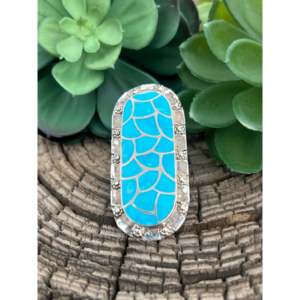 Anillo de Plata de Ley con Turquesa Zuni, Talla 6, Bañado en Rodio Platino, Material Principal Piedra Tallada, Uso Diario, Opción de Regalo - Product Image 1