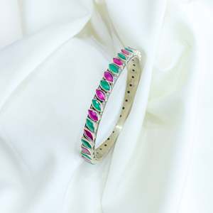 925 Silver Fine Bangle Asama Semi Precious <b>Ruby</b> and Emerald Single Piece From Luxury Collection - Product Image 1