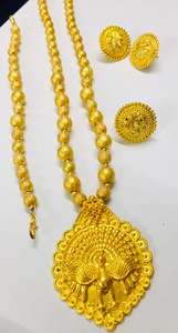 Conjunto de pavo real de pluma abierta de la mejor calidad, tela India Africana chapada en oro de 24 quilates, joyería de moda, Perla de plata de 24 quilates en forma de cruz de Dubái - Product Image 3