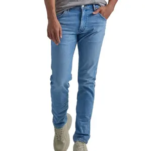 Heren Custom Selvedge Denim Fabriek Western Stijl Jeans Stretch Hemelsblauwe Jongen Baggy Jeans Mid-Taille Straight Slim Fit Heren Jeans