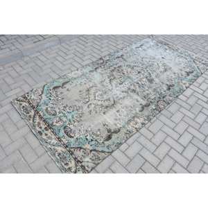 Tapis turc vintage authentique 42X94 pieds bleu beige patchwork design grande surface en laine tissée à plat décorations de salon en latex - Product Image 2