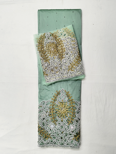 Robe élégante de conception africaine perlée en soie brute nigériane George Wrapper du fabricant indien pour les mariages de printemps et les saisons d'été - Product Image 2