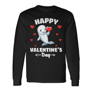 Camiseta de manga larga con diseño de ballena Beluga para el Día de San Valentín, camiseta promocional con corazones para amantes de los animales - Product Image 2