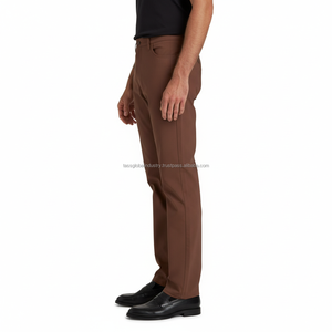 Pantalones Chinos de Lona para Hombre, Corte Slim Fit, Color Café, Cintura Media, Algodón Elástico de Alta Calidad - Product Image 3