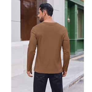T-shirts à manches longues pour hommes, couleur café, en coton lourd, col rond, personnalisables avec logo, de haute qualité - Product Image 2