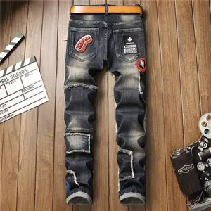 Vaqueros personalizados para hombre, Vaqueros rectos de pierna ancha, sueltos, de fabricante de alta calidad, vaqueros de talla grande Hip Hop - Product Image 2