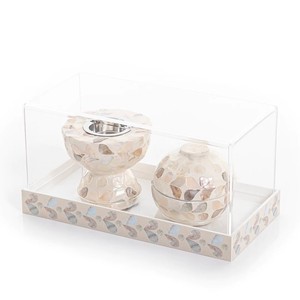 Bandeja acrílica india y bandeja India redonda Bakhoor Mubkhar Bandeja india con incrustaciones de madreperla Bandeja hecha a mano blanca con juego Bakhoor - Product Image 1