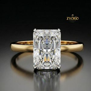 Radiant Cut Solitaire Engagement <b>Ring</b> in <b>925</b> Sterling <b>Silver</b> with Rectangle Stone - Product Image 1