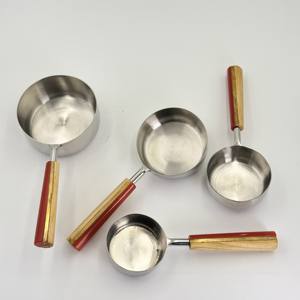 Juego de Tazas y Cucharas Medidoras de Acero Inoxidable con Mango de Resina de Madera, Pulido Espejo, Herramienta Cuantitativa para Hornear y Cocinar - Product Image 1