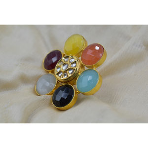 Anillo de piedra de Latón chapado en oro vintage con chapado en oro de 18 quilates y anillos de joyería de moda de piedras preciosas de colores - Product Image 2