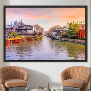 Scenic Cityscape Canvas Print: Modern Urban Landscape Artwork,1P:Black <b>Framed</b> - Product Image 1