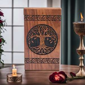 Black Wooden Urn Box with Tree of Life Design Cremation Pet Casket for <b>Dog</b> or Human <b>Ashes</b> Unique Black Wood Urn - Product Image 3
