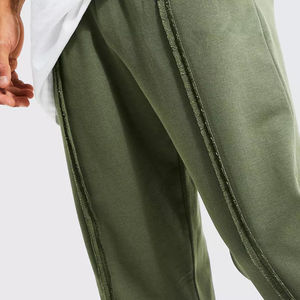 Pantalon de survêtement évasé vert et délavé de qualité supérieure pour homme, pantalon de survêtement évasé en coton avec cordon de serrage élastique - Product Image 6
