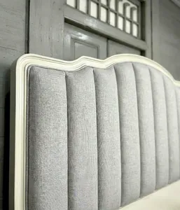 French Style Upholstered Bed Frame Wooden Platform Bed Curved <b>Panel</b> <b>Headboard</b> and Footboard Bedroom Furniture - Product Image 2