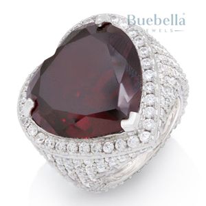 Diamante brillante de rubí de color vino y diamante de moissanita con anillo afilado de corazón de oro plateado para mujer - Product Image 4