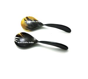 Hot Sale Multifunctional Natural Horn Kitchen Luxury <b>Carved</b> Horn <b>Spoon</b> Pair Hot Selling Kitchen and Home Serving Utensil - Product Image 1
