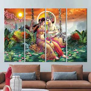 Impresión en lienzo elegante de Radha Krishna - Póster de arte hindú, 4P: estirado sobre lienzo - Product Image 1
