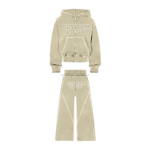 Pantalones de chándal personalizados de alta calidad, chándal con lavado ácido, diamantes de imitación, cremallera, Sudadera con capucha y pantalones de chándal acampanados, conjunto de chándal - Product Image 2